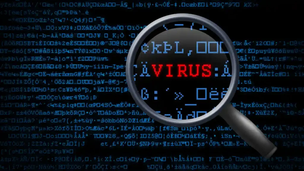 cybersecurity-virus-detection-magnifying-glass-code