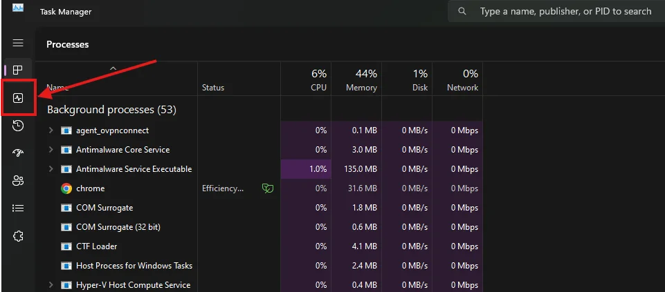 Step 2: Open the Performance tab and select GPU in Windows Task Manager to view your GPU temperature and usage.