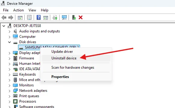 Step 5: Select Uninstall device if updating doesn't work, then restart your computer to reinstall the driver automatically.